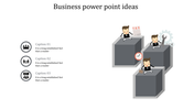 Creative business slide featuring gray cubes, task-performing figures, and three placeholder text areas.