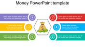 Money-themed slide showing a central hexagon with a money bag, surrounded by six segments with currency symbols.