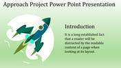 Rocket graphic in green and blue shades launching against a soft gradient background with white cloud accents.