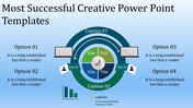 Creative PowerPoint template featuring a circular diagram with four segments, icons, captions, and a central growth chart.