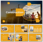 Construction-themed slide deck with workers overseeing a project and different types of site under development.