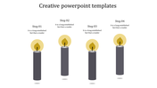 Creative slide with four candles in different shades of gray, each representing a step on a white background.