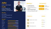 Portfolio Slide  slide featuring a resume layout with personal information, work experience, education, and skill bars.