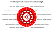 Corporate PowerPoint presentation template with a central red gear graphic and 12 surrounding sections for content.