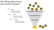 PowerPoint funnel template with three funnel stages and captions for each.
