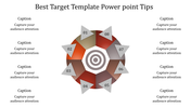 Circular diagram with a central bullseye target and eight numbered arrows arranged in a radial pattern.