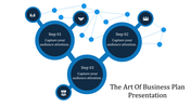 Business plan PowerPoint template featuring a network of interconnected steps, each representing a stage of the plan.
