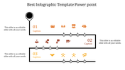 Timeline infographic slide with icons representing steps in a process, numbered from 01 to 03 with placeholder text.