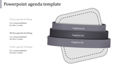 Agenda PPT slide with stacked ribbons labeled as captions and text describing policy, media, and public agenda building.