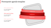Three layered ribbon design in shades of red, wrapped around a dashed gray rectangular box, representing agenda categories.