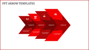 Slide featuring a series of four red arrows, each containing a placeholder for captions, suitable for outlining processes.
