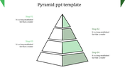 Pyramid diagram slide with four steps, each labeled Step 01 through 04, with alternating green striped sections.
