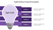Slide design with a purple light bulb graphic and four horizontal caption bars extending to the right on a white background.