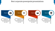 Corporate infographic with colored banners, circular icons, and captions below, representing different business concepts.