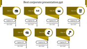 Professional infographic with seven yellow pointer banners arranged in rows, linked to captions below with arrows.