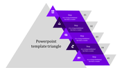 Slide using a gray triangle as a base with stacked five purple triangular layers indicating steps and icons.