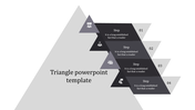 Triangle diagram PowerPoint slide with four sections, each representing a step with gray icons and placeholder text.