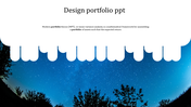 Slide with a white curved pattern at the top transitioning into a blue starry sky and tree silhouettes at the bottom.