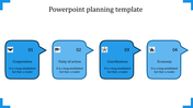 Planning template with blue speech bubbles highlighting cooperation, unity of action, coordination, and economy.