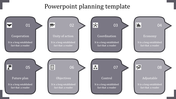 Gray dialogue box design with eight steps labeled from cooperation to adjustable placed in a white backdrop.