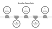 Orange hierarchical timeline with three levels, each linked to descriptive captions areas placed in a grey backdrop.