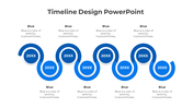 A blue wave style timeline PPT slide design featuring multiple steps and space for years.