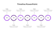 Horizontal timeline slide with six interconnected grey circular nodes labeled '20XX,' with arrows pointing up and down.