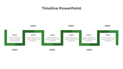 Modern green pathway timeline with five segments, arrows indicating flow, and text blocks describing the color green.
