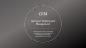 Minimalist CRM design featuring a circle with CRM and its full form inside, set against a blurred, dark background.