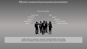 Silhouettes of business professionals with dotted lines pointing to various team roles, set on a gray gradient background.