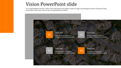Slide layout with a world map at the top, three construction project images at the bottom, and numerical descriptions.