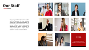 Professional staff collage with eight people working at desks, and a red block with number displayed at the bottom.