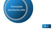 A PowerPoint introduction slide featuring a circular design with the text and a logo in the bottom right corner.