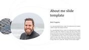 Professional about me PowerPoint slide with a photo of a man and space for text.