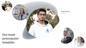 Our team template featuring a central leader portrait with four surrounding team member images in circular frames.