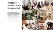 PPT slide featuring a portfolio presentation with various groups of people working together in a collaborative setting.