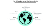 Slide featuring a circular Earth map in a teal frame, surrounded and connected by thin lines five placeholder text areas.