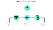 Health slide featuring three green shaded circles with medical icons, connected by lines and labeled with captions.