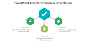 Hexagonal layout with three green shaded icons arranged in a connected pattern with teal checkmark and captions.