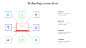Laptop in the center connected to different technology icons, illustrating multiple tech-related connections.