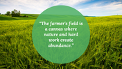 Wide farmland view with cloudy blue sky and center overlay features a large semi transparent green circle.
