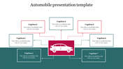 Automobile themed layout showing a car in the middle and caption boxes positioned around it with connecting lines.
