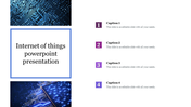 PowerPoint slide featuring a technology design with a focus on the Internet of Things theme with captions.
