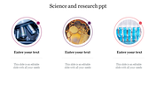 Science slide featuring microscope lenses, a bubble structure, and test tubes with blue liquid, with text boxes.