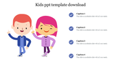 Colorful Kids PowerPoint template download with cartoon children's illustrations and content with captions.