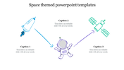 Space-themed slide featuring a rocket, astronaut, and satellite connected with arrows and captions areas.