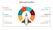 Semi circular numbered infographic with a rocket at the center and corresponding captions on both sides.