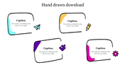 Four hand drawn rectangular frames with accents and icons: paper plane, pencil, puzzle, and gear, each with caption.