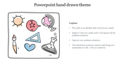 Hand drawn style PowerPoint slide featuring various doodle icons sun, star, globe, ruler, heart, paintbrush, and beaker.