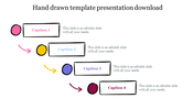 PowerPoint template with a hand drawn flow diagram featuring colorful circles and caption boxes in sequence.
